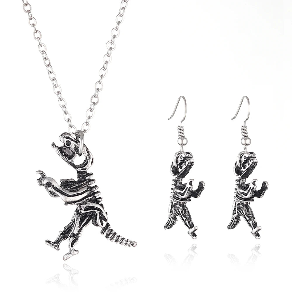 Women's Antique Style Ethnic Silver Set Dinosaur Shape Zinc Alloy Necklace Earring Gold Wedding Party Engagement Gift Idea