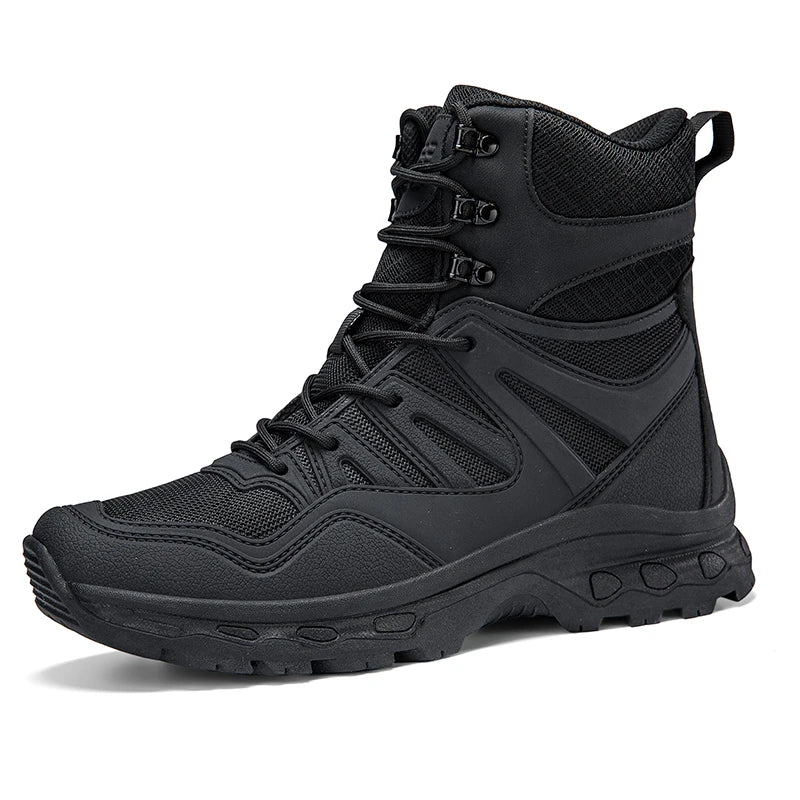 KMS Stylish Original Custom Hight  Mens Molded Sole Desert Boots Black Leather Suitable Strong Hiking Boots for Men Jihua Boots