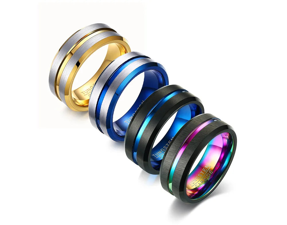 Wholesale New Fashion High-Quality Tungsten Jewelry 8MM Wide Blue Black Inlay Men's Tungsten Steel Ring With Bottle Opener