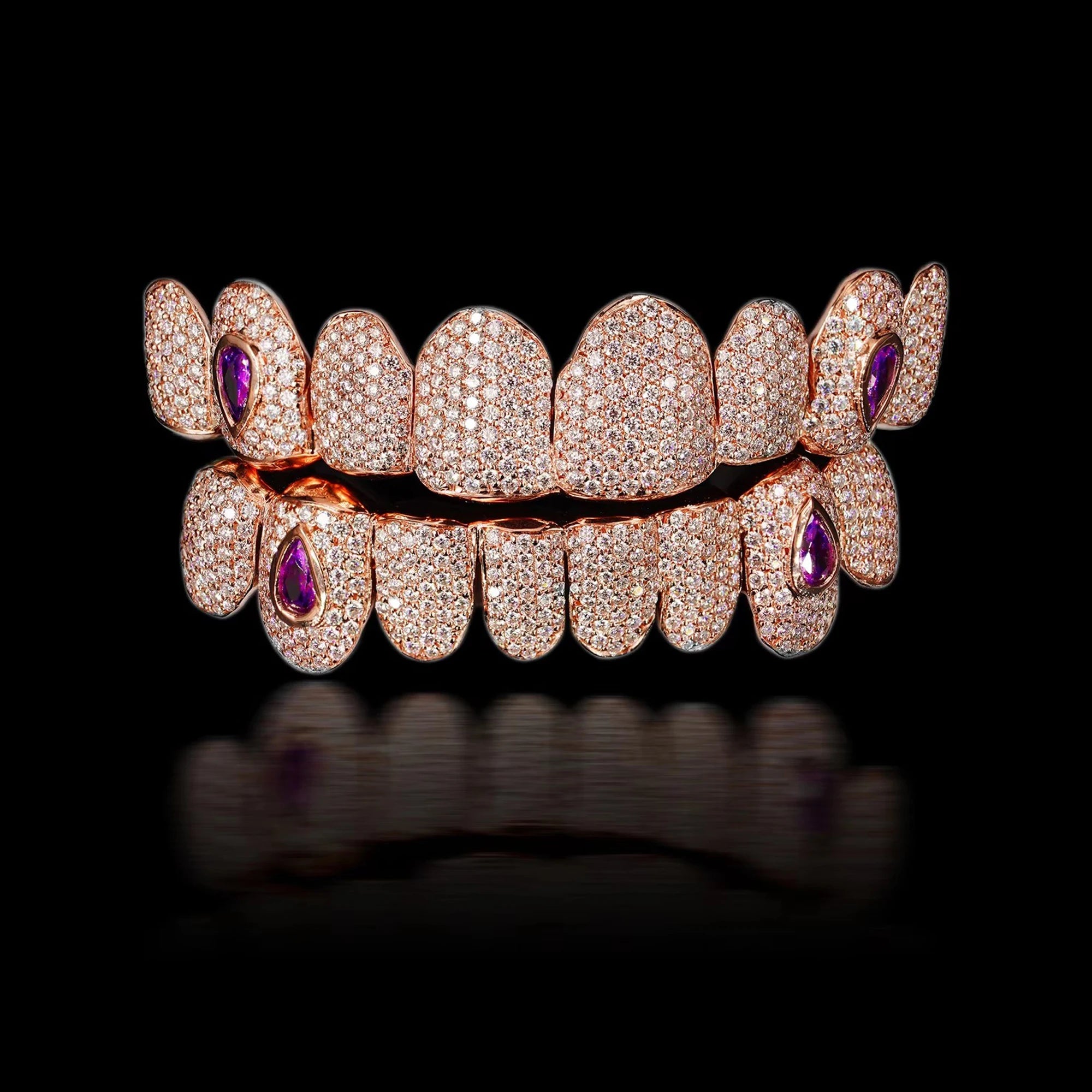 Custom Made Iced Out 925 Silver Grills Jewelry Set VVS Moissanite Marquise Diamonds Real Rose Gold Dental Teeth Grillz
