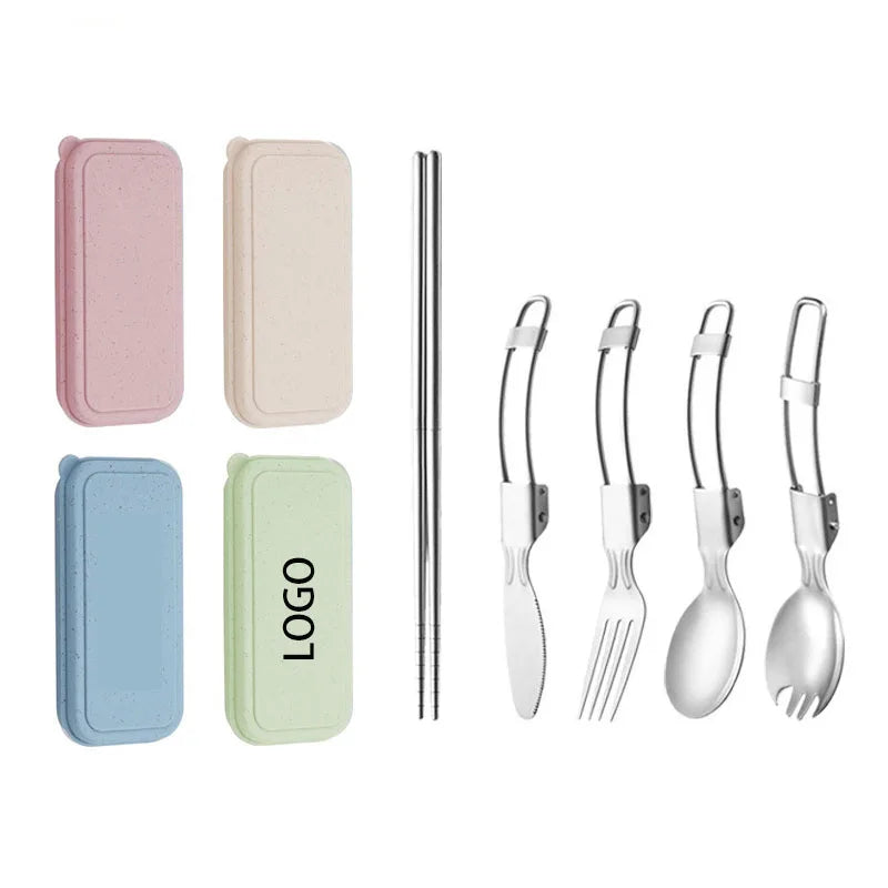 304 Stainless Steel Folding Knife Fork Spoon Travel Cutlery Set Spoon Chopsticks Spoon Fork Cutlery Set With Box