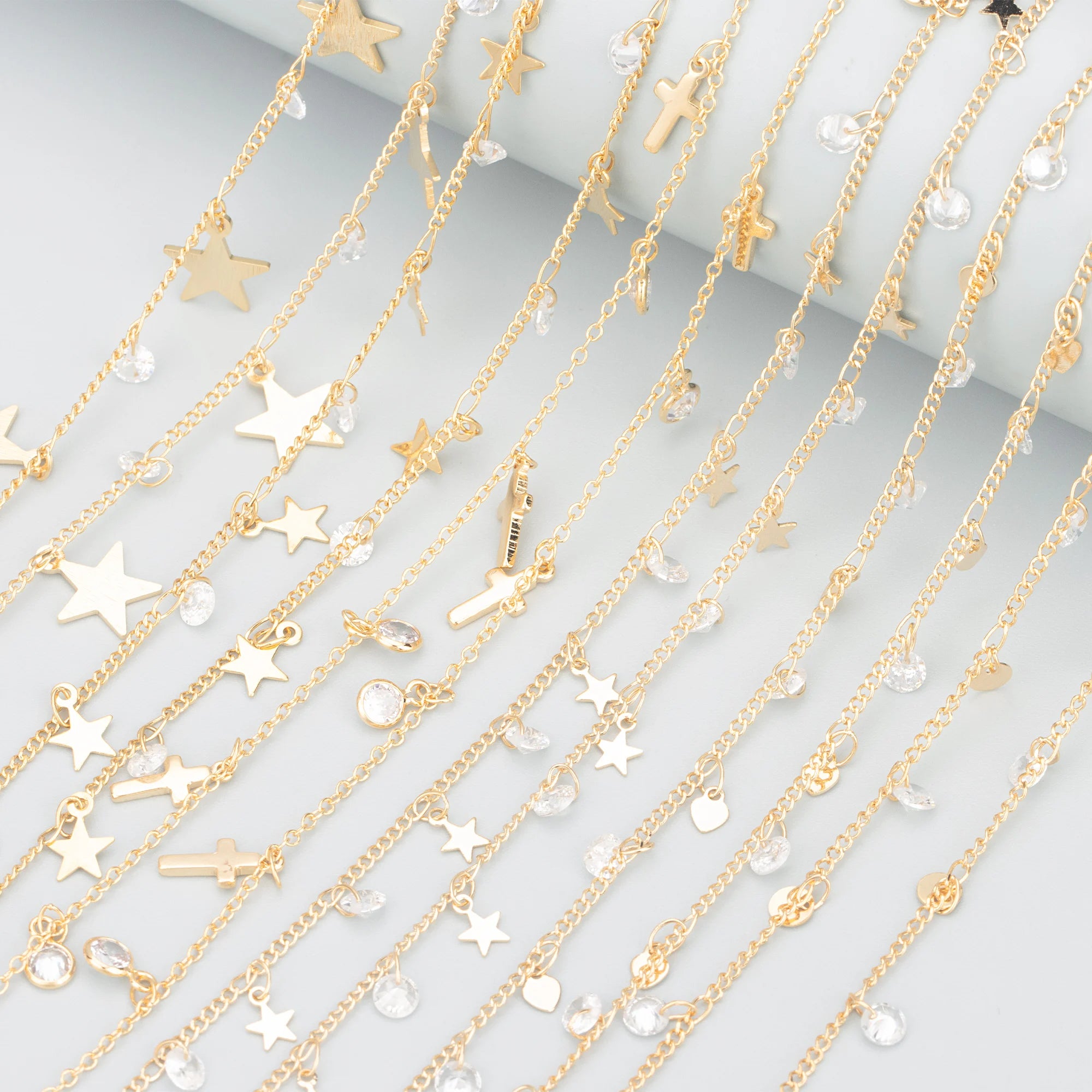 C67 1m/lot Necklace Tassel Chain Simple Style 18K Gold Plated Trendy Copper Zircons Jewelry Making Accessories