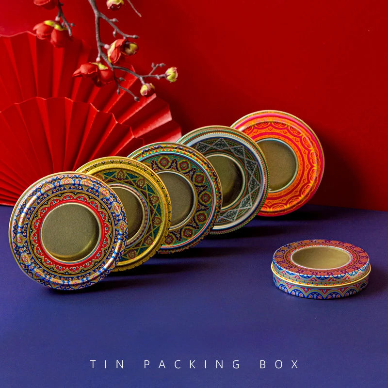 7.5*2cm Wholesale Empty Round Shape Spice Storage Package Boxes Customize 1g 3g Container for Saffron Food Spanish Metal Tin Box
