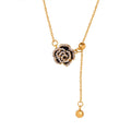 Non-Tarnish 18k Gold Plated Stainless Steel Fashion Jewelry Pull-Clasp Adjustable Length Zircon Black Rose Pendant Necklace