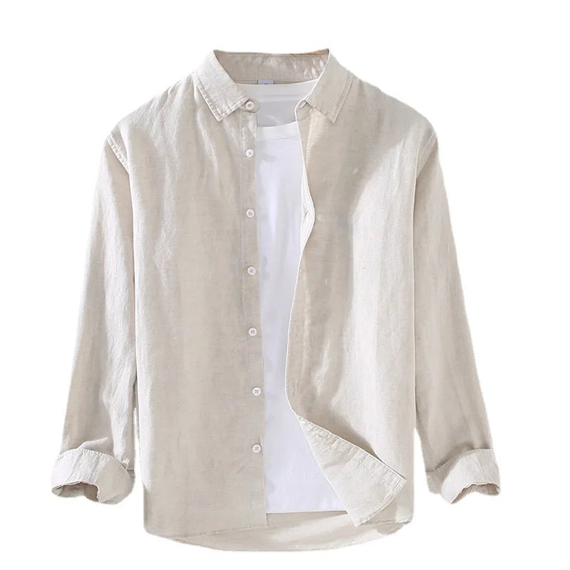 Men's Spring and Summer New Cotton and Linen Long-Sleeved Shirt Business Casual Linen Shirt