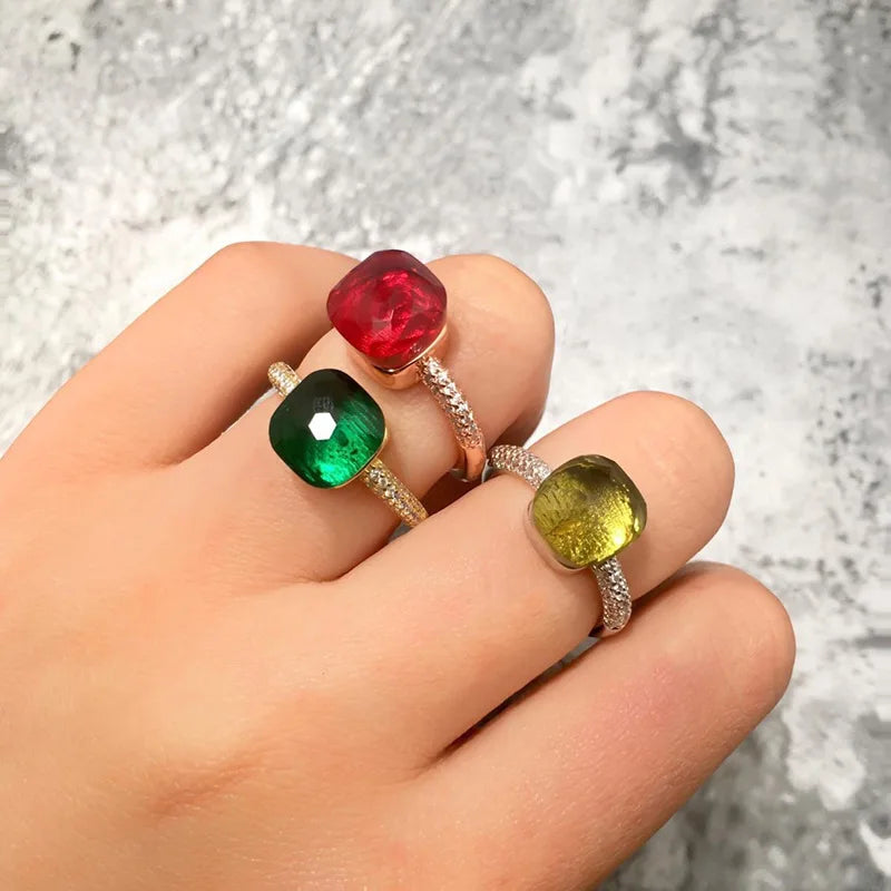 New Arrival Hot Sale Artificial Crystal Transparent Colored Stone Fashion Jewelry Light Luxury Geometric Triangle Zirconia Ring