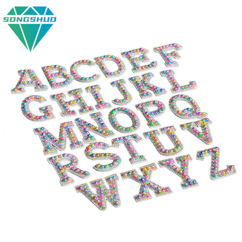 2024 New Crystal Water Diamond Decal 3D Letter Water Diamond Embroidery Colorful Pearl Letter Patch