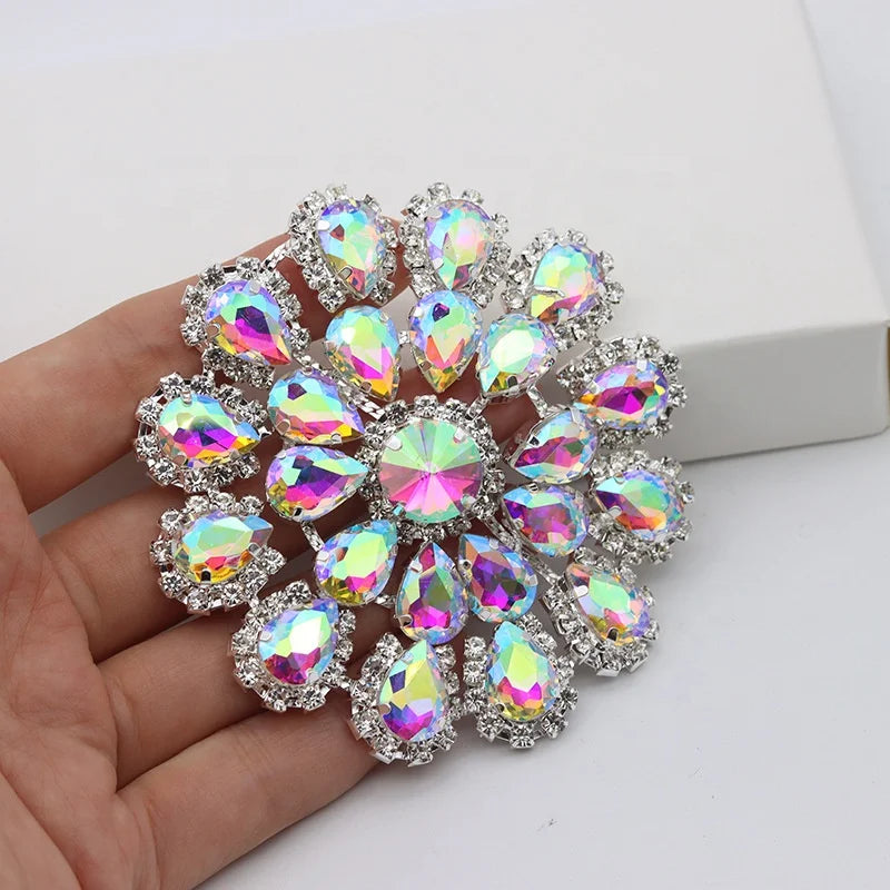 AB Colour Bright Crystal Patches Sew-on Rhinestones Applique for Wedding Dress DIY Crafts