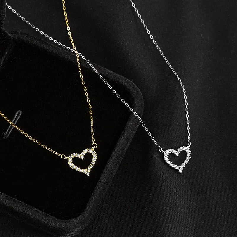 Fashion Necklace Jewelry Women 925 Sterling Silver Heart Pendant Necklace with Zircon Gold Plated Chain Necklace Women