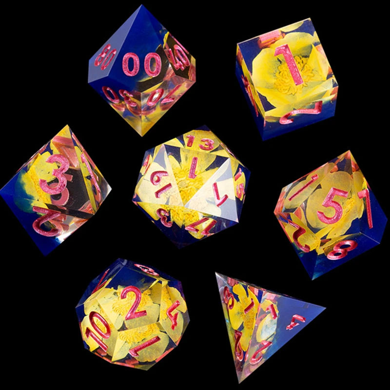 MINI PLANET DND Dice Set With Sharp Edges for TRPG Handmade Flower Polyhedral Dice Set Wholesale Custom Resin Dice D&D Games