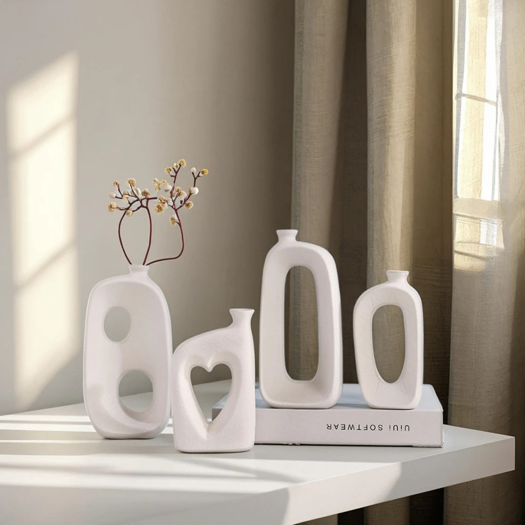 Creative Minimalist Frosted White Ceramic Vase Modern Ins Style Tabletop Ornament Home Living Room Office Flower Arrangement