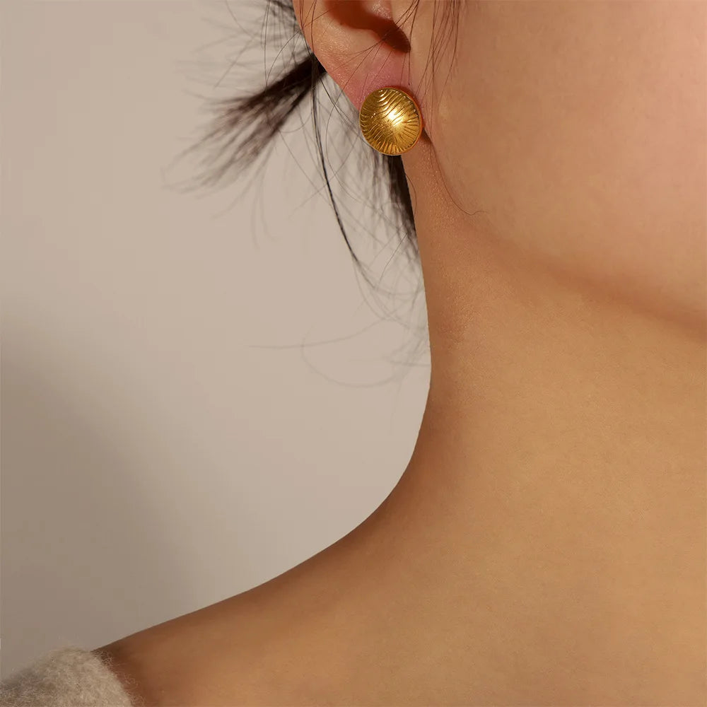 Fashion Ins Style Earrings Stainless Steel Gold-Plated Round Water Ripple Earrings Stud Huggie Earrings for Lady Non Tarnish