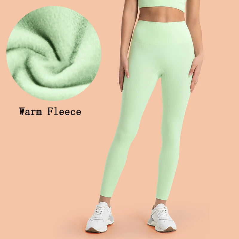 Warm Cloud Sense Slim Fit Slim Light Plush Yoga Pants No Front Thread Fleece Sports Running Leggings for Women in Autumn Winter