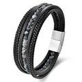 Luxury Natural Stone Beaded Genuine Leather Bracelet Stainless Steel Magnetic Clasp Braided Leather Bracelet for Men Jewelry