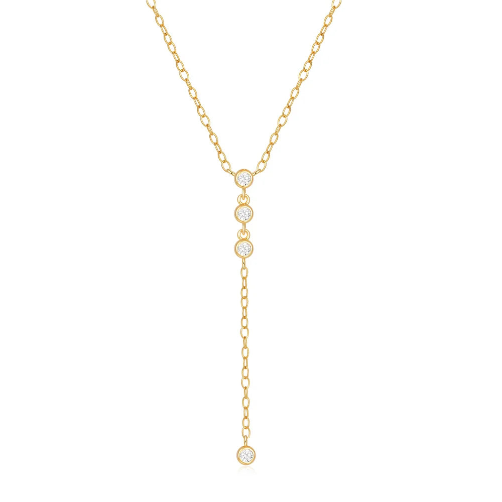 Wholesale Fashion High Quality Round Zircon Jewelry 925 Sterling Silver Y Shape Gold Plated Clavicle Necklace Jewelry for Women