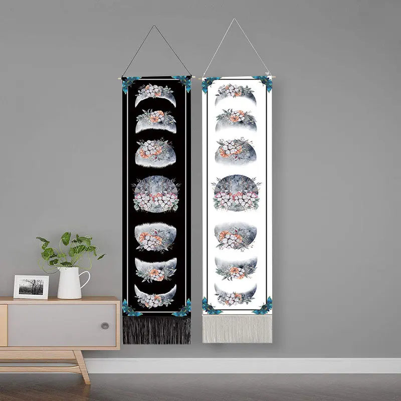 13*51inch Moon Phase Tapestries Wall Hanging Full Growth Cycle of the Moon Banner Wall Tapestry Cotton Linen Wall Art