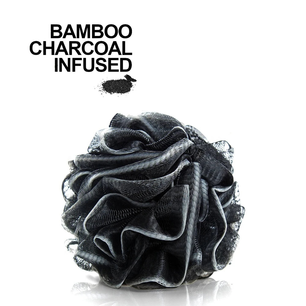 Natural Bamboo Bath Sponge Charcoal Infused Soft Bath Puff for Shower Exfoliating Body Scrubber Bath Ball 12cm QIANSE for Men