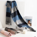 100% Wool Classic Style Men's Winter Scarf Fall Spring With Tassels Square Long Styles Available in Striped Dot Check Patterns