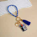 Boho Heishi Polymer Clay Disc Beads Circle Keychain Velvet Suede Tassel Wristlet Bracelets Gift for Women