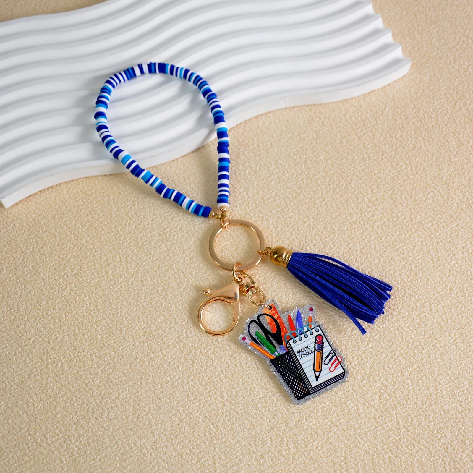 Boho Heishi Polymer Clay Disc Beads Circle Keychain Velvet Suede Tassel Wristlet Bracelets Gift for Women