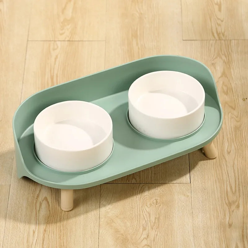 Eco-Friendly Ceramic Pet Bowls Customized Double Dog  Bowl Semi Enclosed Anti Spill Raised Pet Bowl Set