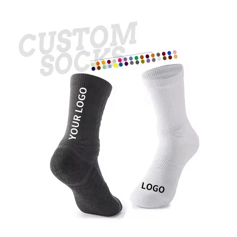 Customizable Cotton Sports Socks for Women Men Performance Terry Cushioned Basketball Crew Socks Custom Logo for Gym Sports