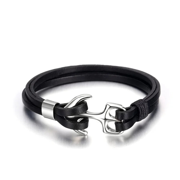 High Quality Personalized Leather Bracelet Stainless Steel Anchor Clasp Bracelet Jewelry