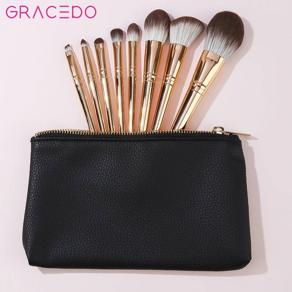 Gracedo 8-Piece Professional Personalized Wood Handle Synthetic Hair Makeup Brush Set for Face and Concealer Use