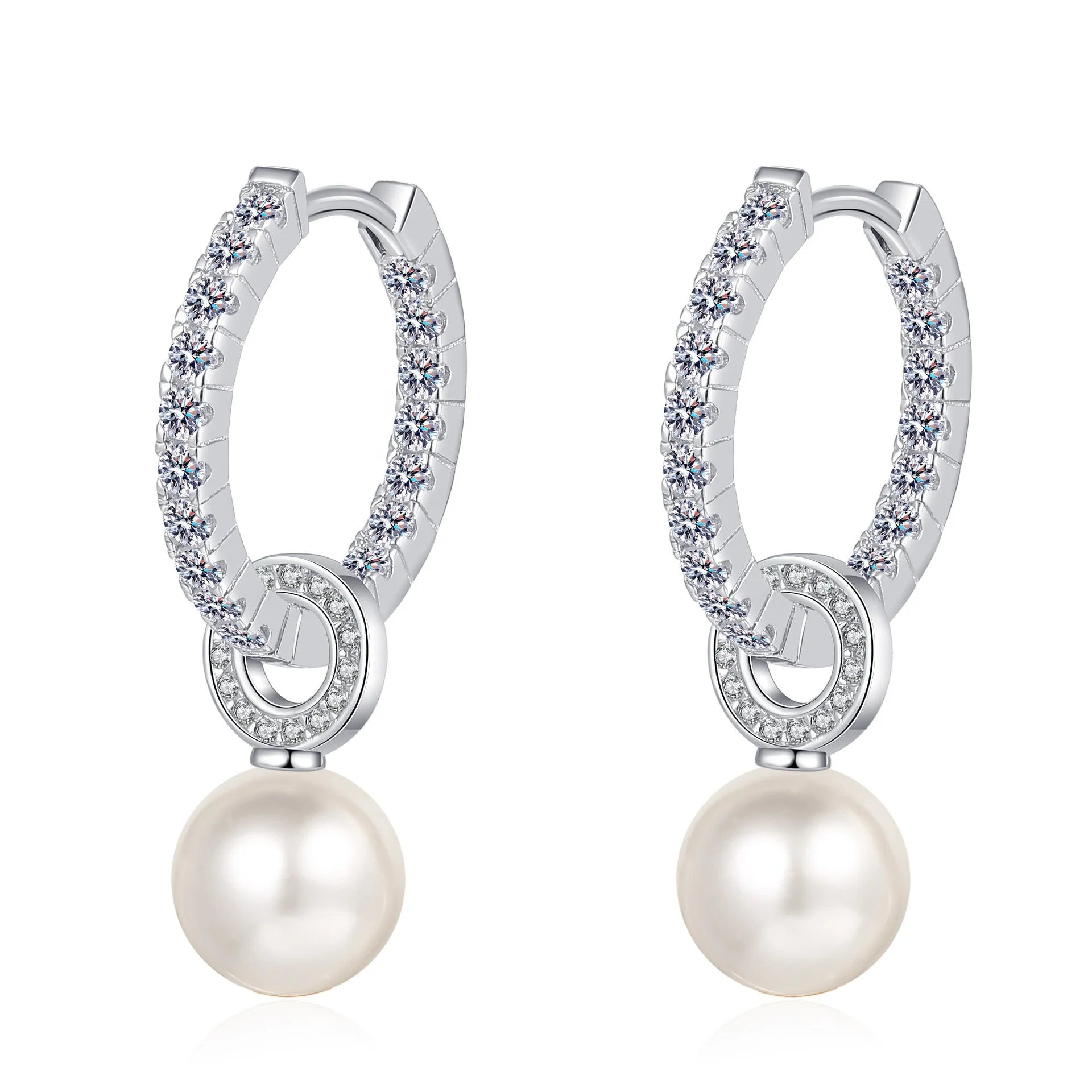 VVS Diamond Moissanite Freshwater Pearl Drop Earring Silver Earrings 925 Sterling Women Jewelry