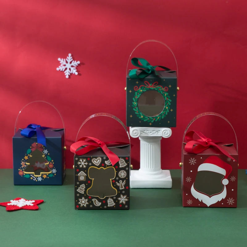 Small Christmas Candy Biscuits Box 9*9*9cm Christmas Chocolate Candy Box with Window  Ribbon