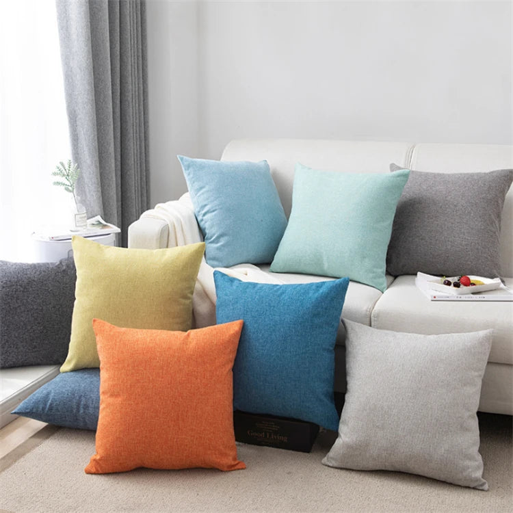 TopFinel Wholesale Country Style Custom Solid Color Simple Home Decorative  Cotton Linen Cushion Cover 45*45
