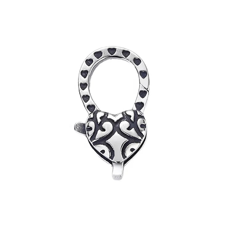 Oxidized Sterling Silver Textured Patterned Clasps Love Heart Necklace Clasp Lock Jewelry