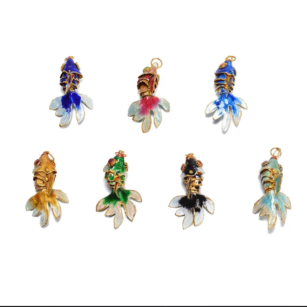 75mm Black Gold Red Blue Green Aqua Color Goldfish Pendant Cloisonne Fish Charm for DIY Earrings Jewelry Making