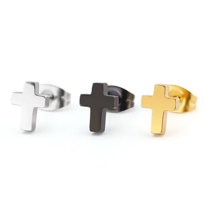 Wholesale Black Color 18K Gold Waterproof Stainless Steel Anti Allergy  Cross Stud Earrings Piercing Religious Jewelry