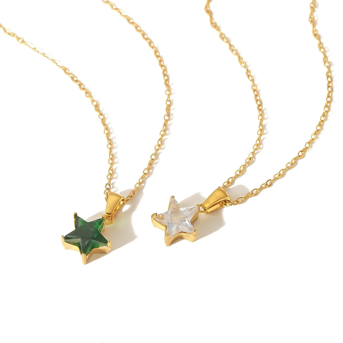 Merryshine Stainless Steel 18K Gold Set Diamond Non Tarnish Non-Fading Birthstone Chain Star Pendant Necklace for Gift