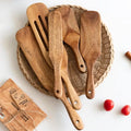 Eco Friendly Non Stick Cookware 5 PCS Teak Wood Spurtles Kitchen Cooking Tools Set for Serving Mixing