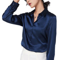 2025 Spring Summer V-neck Charmeuse Button Woven Office Casual Solid 19mm Long Sleeve Artificial Silk Blouse Women Luxury