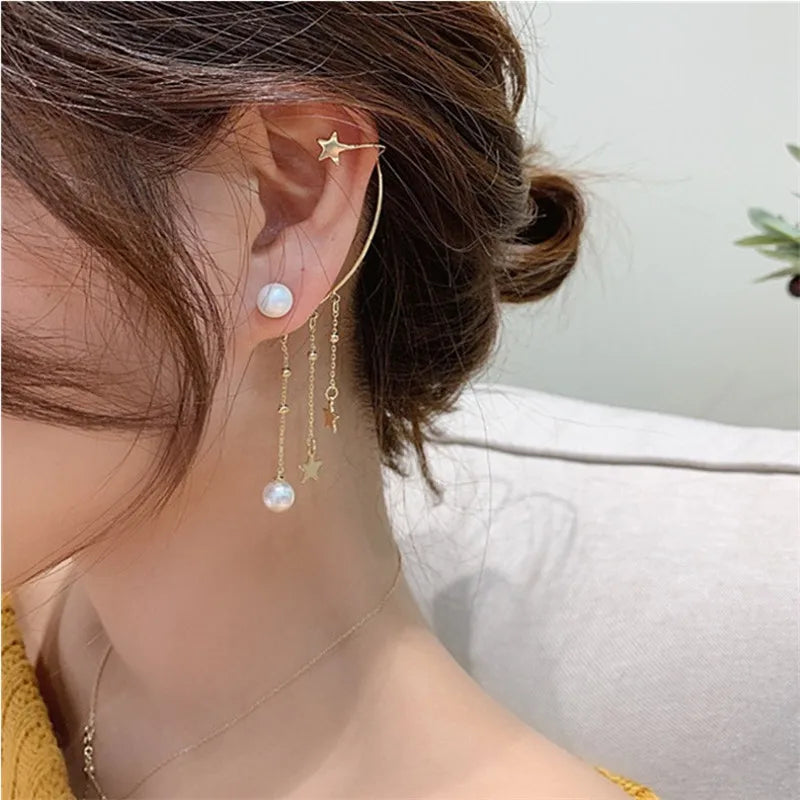 2023 Trend Personality Earrings 2025 Super Fairy Tassel Girls Earrings Asymmetric Pearl Star Fine Jewelry Earrings for Women