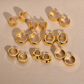 New Simple 18k Gold Plating Half Round C Shape Stud Earrings Jewelry Stainless Steel Non Tarnish Women Earrings