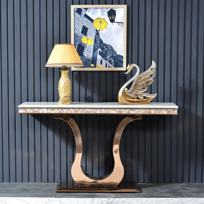 Modern Luxury Entryway Table Storage Feature Good Quality Golden Stainless Steel Console Furniture for Living Room New Style