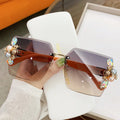 Les Lunettes De Soleil Famme Diamond Sun Glasses Large Frame Shades Gradient Anti UV Pearl Sunglasses