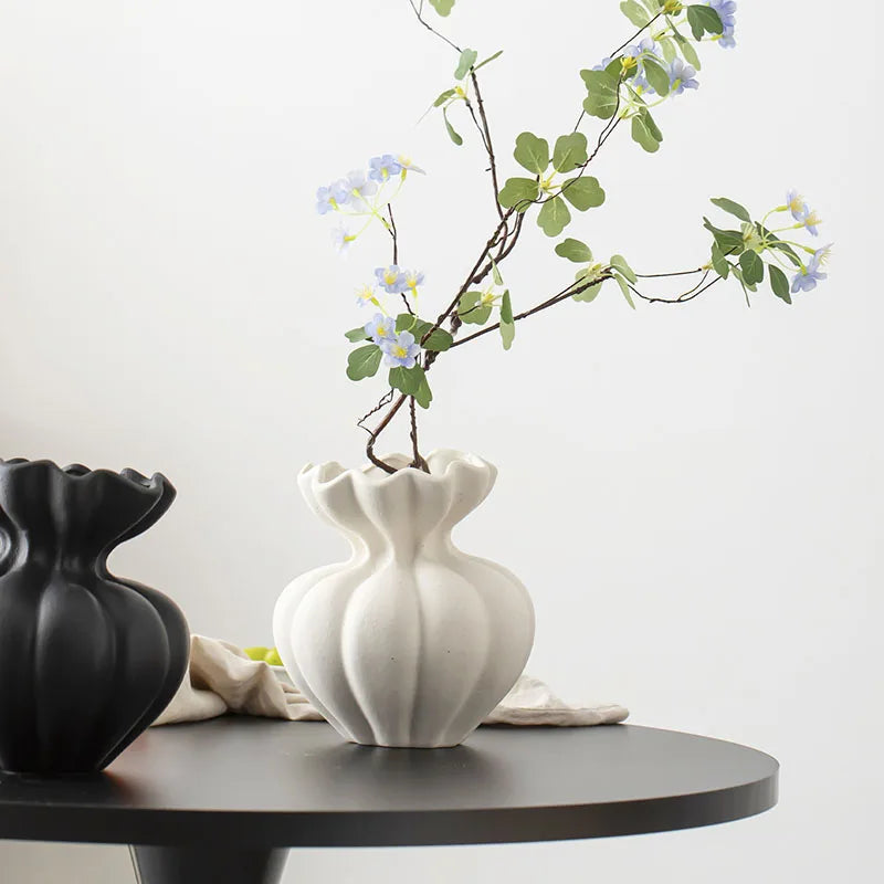 Porcelain White Black Flower Vases Traditional Zen Wabi Sabi Modern Living Room Retro Style Ceramic Vase