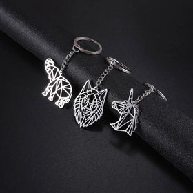 Promotion Stainless Steel Hollow Out Design Wolf Unicorn Elephant Keychain Wild Animal Metal Key Chains for Pendant Bag Charms