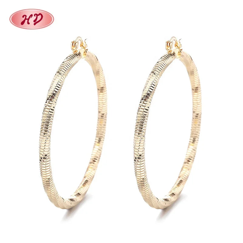 Wholesale Earrings Women Fashionable Brass Zircon Hoop Chunky Earrings 18K  Plated Laminated Gold Jewelry Joyeria