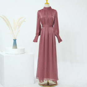 2024 Ramadan Islamic Clothing Modest Women's Dresses Shiny Polyester Casual Wear Abaya Women Muslim Dress With Lining