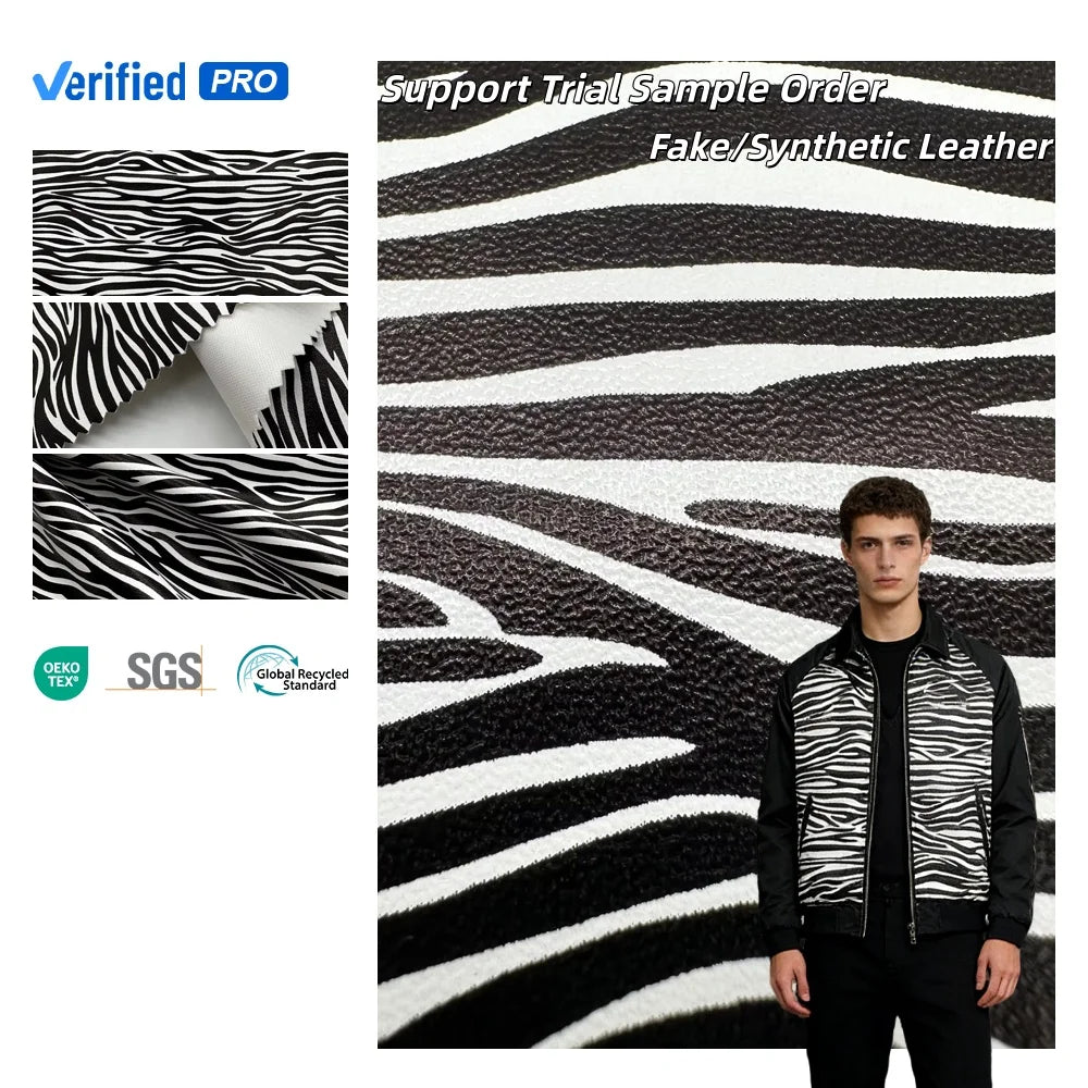 Best Selling Zebra Pattern Digital Printed on Leather Knitted Synthetic Leather for Jackets and Pants Garment
