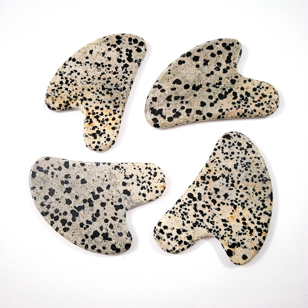 Huiying Highest Quality Item Anti Aging Natural Facial Gua Sha Heart Dalmatian Jasper Massage Tool
