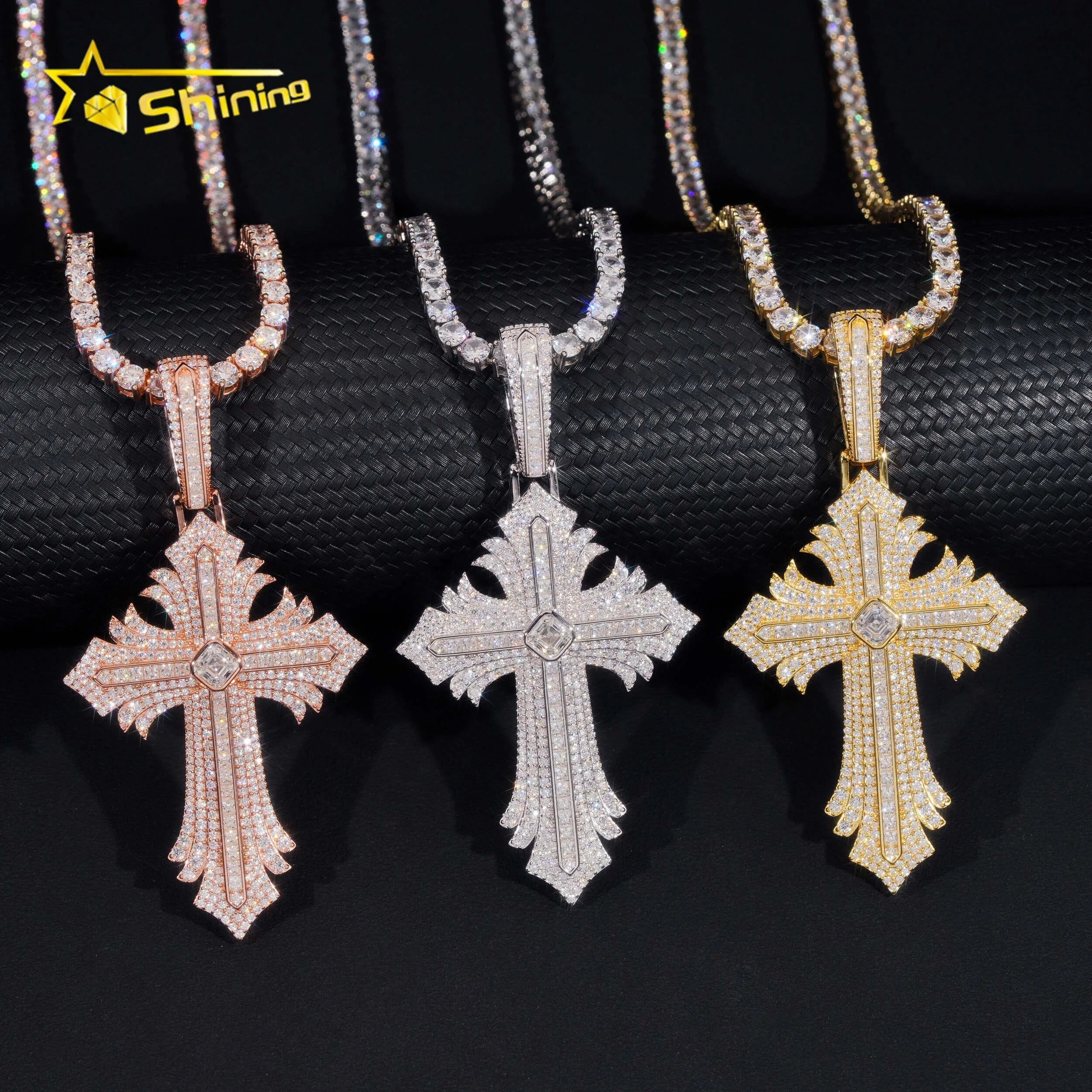 Hip Hop Top Quality Iced Out Cross Big 925 Sterling Silver VVS Moissanite Diamond Pendant