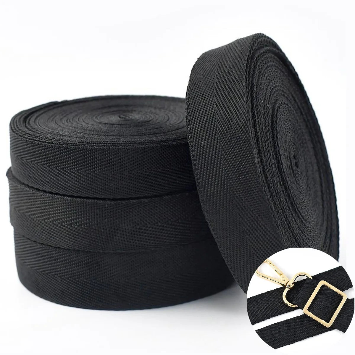 Meetee RD110 0.9mm Thick DIY Sewing Accessories Black Herringbone Webbing Ribbon for Backpack Handbag Luggage Home Textile Use