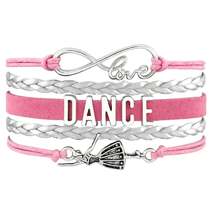 Infinity Love Dance Mom Leather Bracelets for Women Factory's Fashion Charm Ballet Dancer Dancing Girls' Accessory